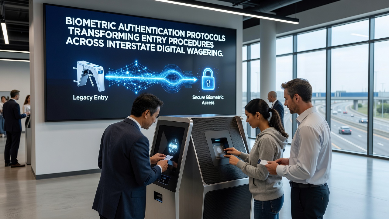 Secure biometric verification process displayed on a tablet during digital wagering platform login