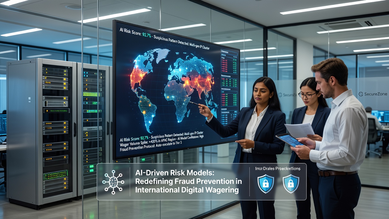 Global network visualization showing AI-monitored transaction flows and fraud detection nodes