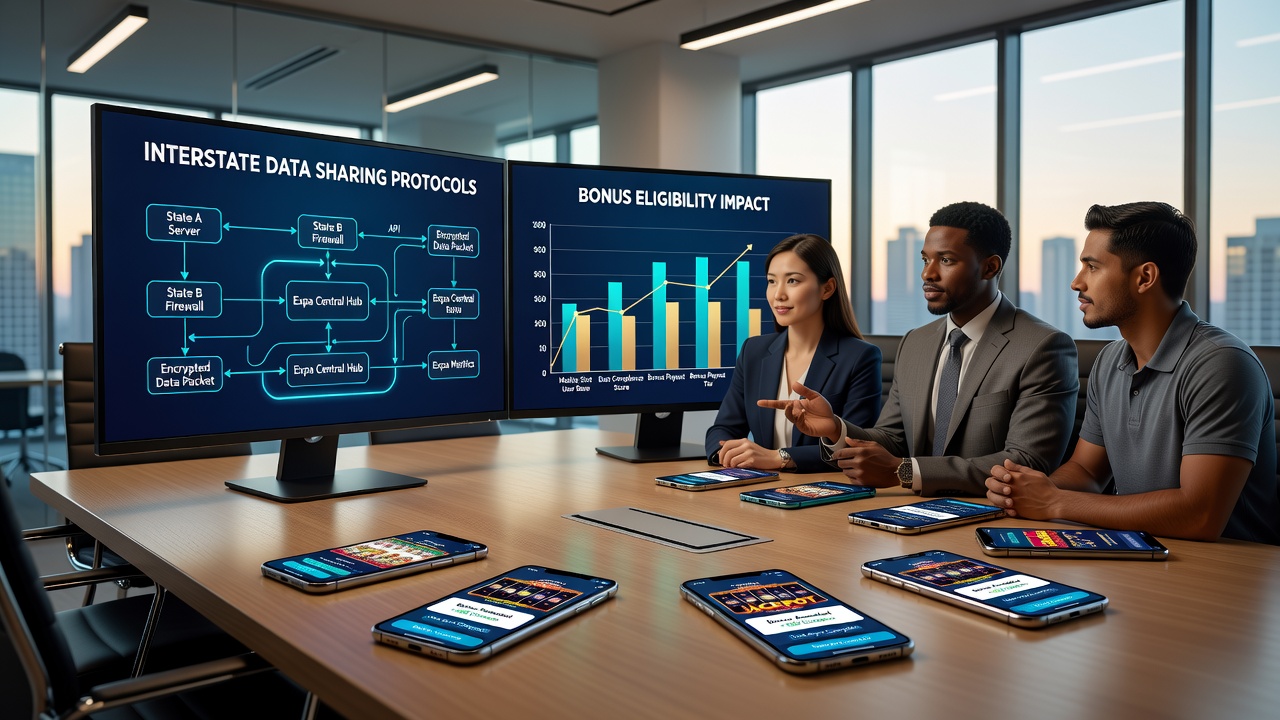 Data sharing dashboard showing interstate verification for slot bonus approvals