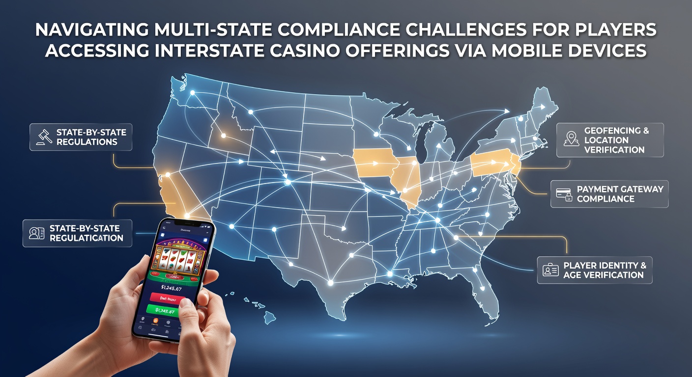 Mobile device displaying casino app interface with state boundary overlays and compliance indicators