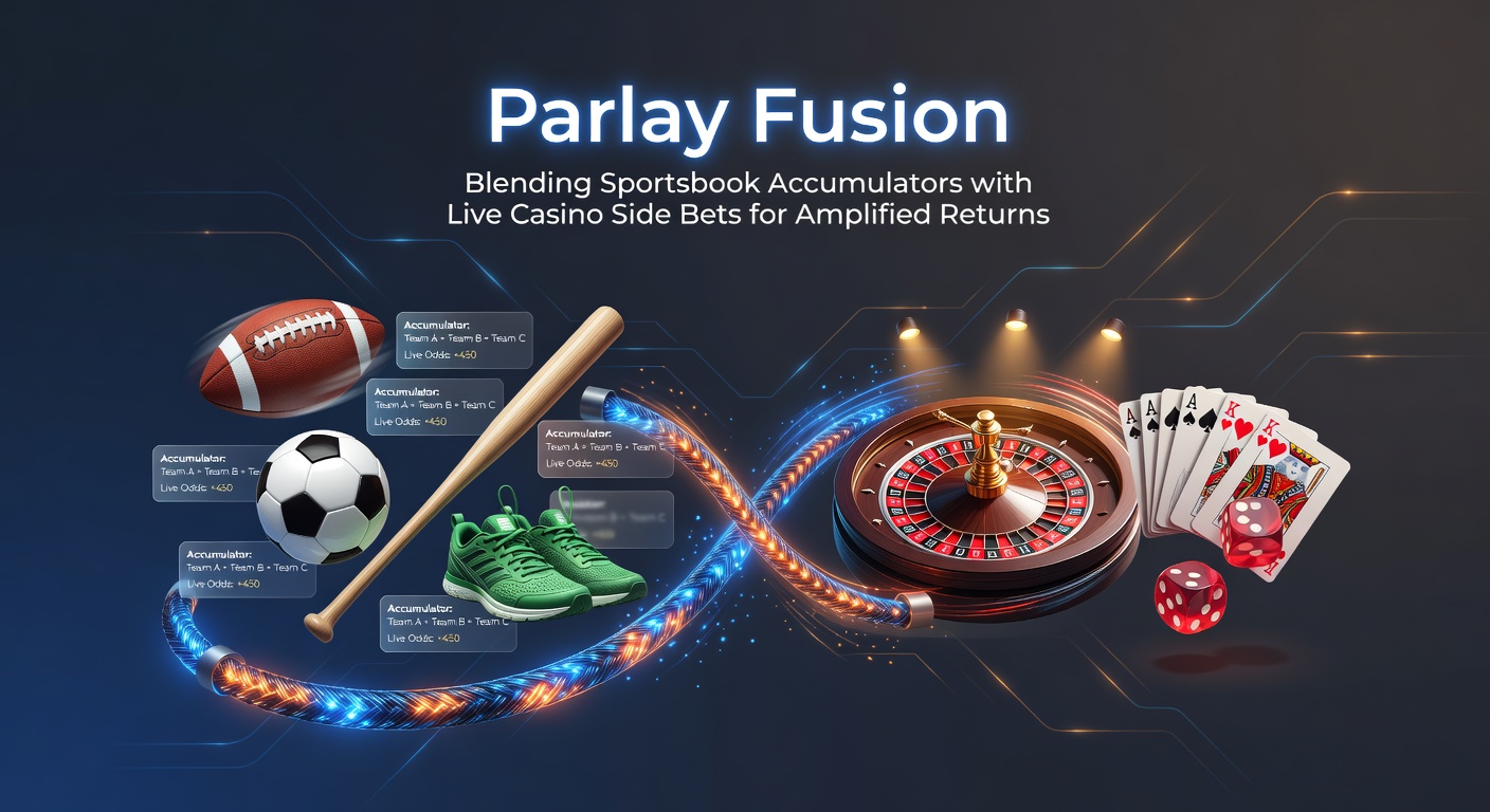 Digital graphic showing intertwined sportsbook parlay tickets and live casino tables with glowing payout multipliers