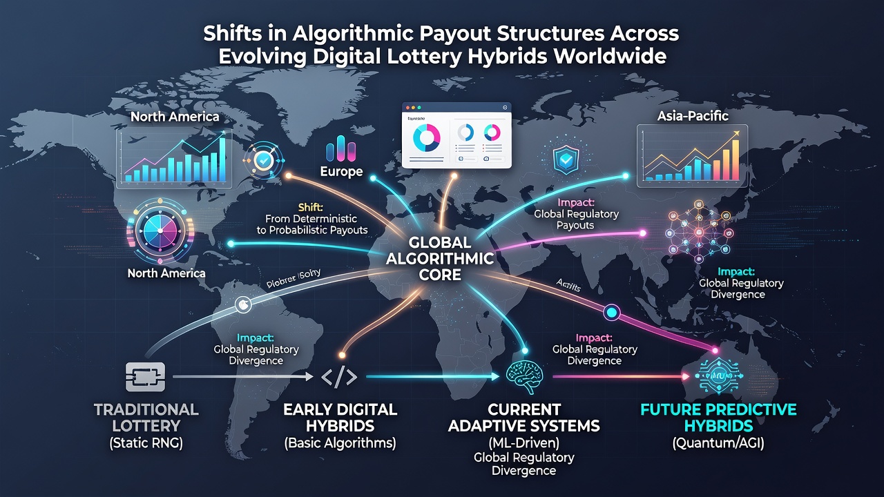 Global map highlighting algorithmic lottery hybrid deployments and payout data trends in June 2026