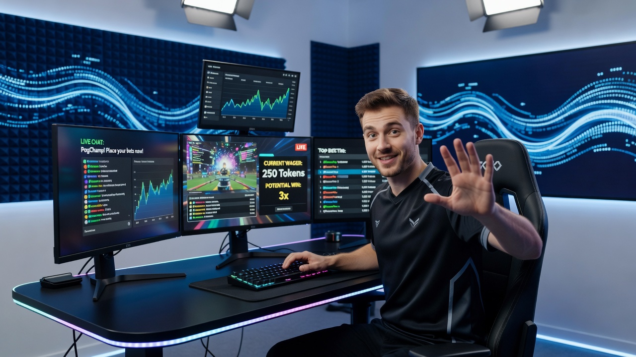 Close-up of a live stream interface showing real-time betting prompts and chat interaction