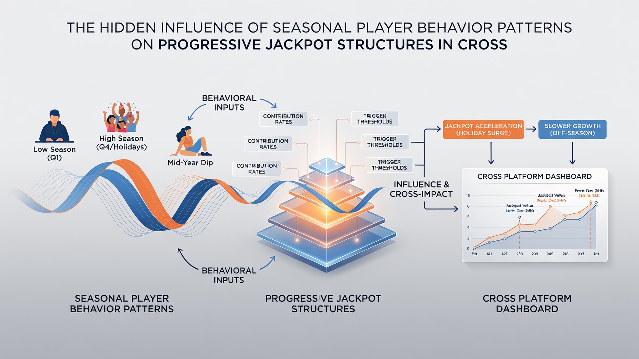 Network diagram illustrating data flows between seasonal player metrics and progressive jackpot controllers