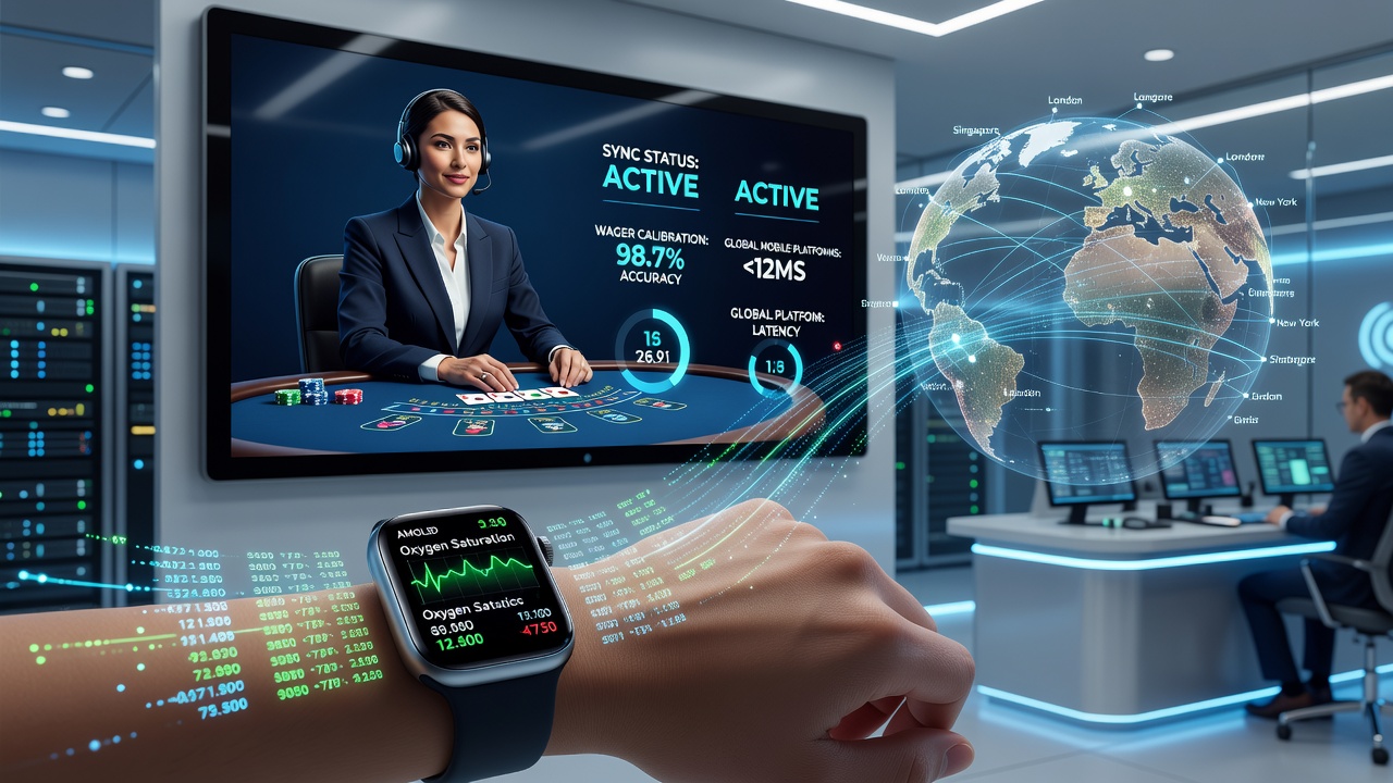 Wearable sensor syncing with live dealer interface on mobile platform